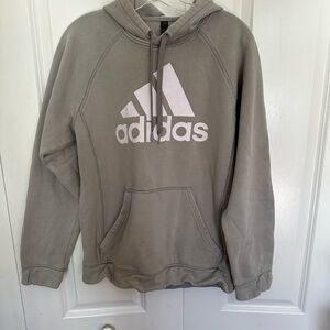 Light gray adidas logo pullover fleece hoodie with kangaroo pocket, M